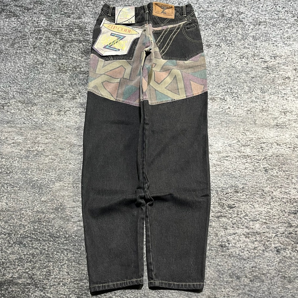 NWT Vintage Zip Code Jeans Mens 31x33 Black Denim 90s Straight Leg Hip-Hop